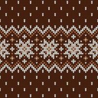 Scandinavian knitted seamless pattern. Norwegian native style sweater, ornament with snowflakes. Fair Isle design. Wool texture. Winter holiday brown background vector