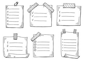 Memo paper sheet icon set. Hand drawn. Checklist illustration on isolated background. vector