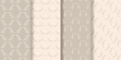 Set of pastel beige seamless patterns with foliage vector