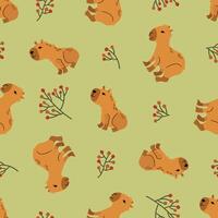 Seamless pattern with cute capybaras. Design for fabric, textile, wallpaper, packaging vector