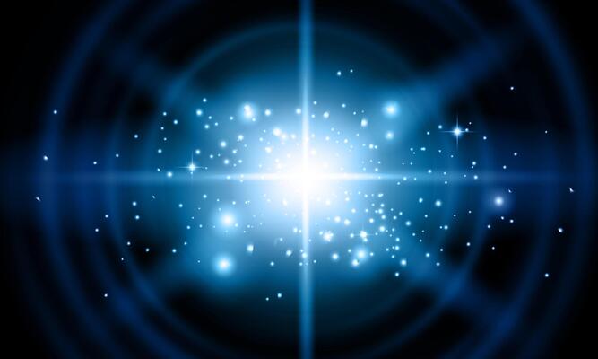Glowing light star with sparkles. Blue light effect on black background. shiny space.
