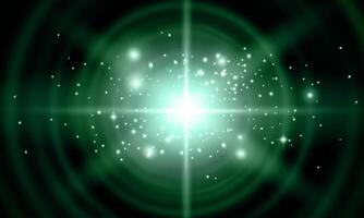 Glowing light star with sparkles. Green light effect on black background. soft burst light. vector