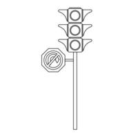 Traffic Light with no U Turn Sign Outline Icon Illustration on White Background vector