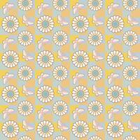 Seamless checkered pattern with flower and butterfly. Colorful abstract background with yellow, green, and pink. vector
