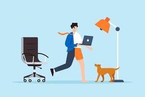 Flat illustration of businessman wear hybrid work attire symbolizing working from both home and office vector