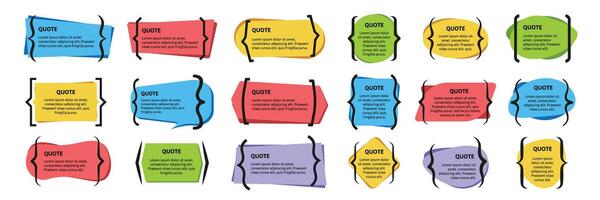 Quote frames with text brackets. Quotation box, colorful citation banner for quotes, citations and testimonials. Bracketed message, comment, feedback and direct speech frame templates set vector