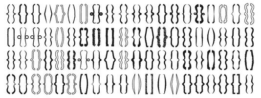 Hand drawn text brackets. Doodle curly braces, sketch bracket pairs for quotation frame banners and quote box designs. Decorative typography elements set vector