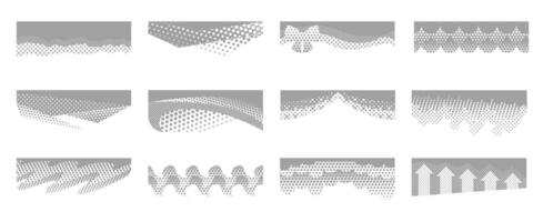 Halftone covers. Document header layered divider with abstract dotted pattern layers, page separators, footer and header backgrounds. Web dividers shape templates set vector