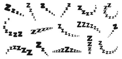 Zzz snore effect. Sleep sound symbols, napping Z letters for bedtime, dozing and tiredness cartoon visualisation. Comic text signs of dream, relax and nap, sleeping lettering set vector