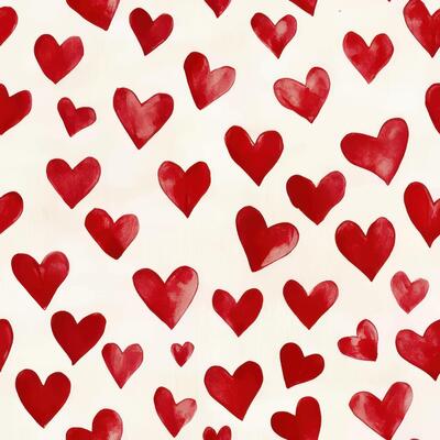 White hearts on a red background, heart seamless pattern illustration, doodle summer, kids and baby designs for print fabric.