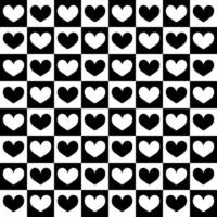 Black and white heart pattern, a grid of hearts in squares, heart seamless pattern illustration, doodle summer, kids and baby designs for print fabric. vector
