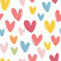 Cute, colorful hand-drawn hearts pattern on a white background. with white line art. heart seamless pattern illustration, doodle summer, kids and baby designs for print fabric. vector
