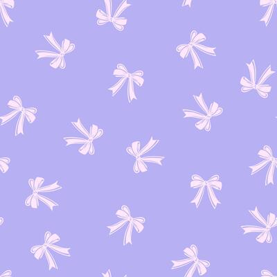Pink bows on a light purple background, Bows seamless pattern illustration, doodle summer.