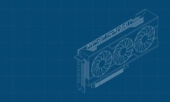 Isometric graphic card blueprint. card isometric. Computer hardware components. GPU graphic card illustration vector