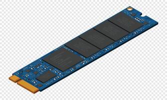 Isometric solid state drive. Drive ssd storage illustration. SSD M.2 illustration. Computer hardware components. illustration, vector