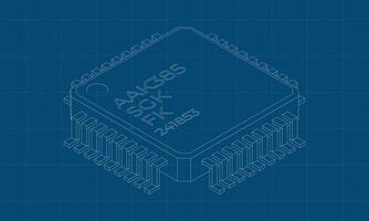 Microchip computer electronic component blueprint. Microchip icon. Isometric microchip. Computer processor technology. Microprocessor. vector