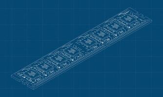 Isometric random access memory blueprint. RAM memory realistic 3d isometric. Computer hardware components. illustration, vector