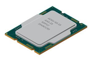 Isometric processor. Central processing unit or CPU. Computer hardware components. Semiconductor technology concept. illustration vector