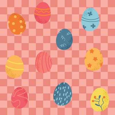 Happy Easter day spring seamless checkered pattern background with simple elements painted eggs