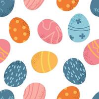 Happy Easter day spring seamless pattern background with simple elements painted eggs for decoration and packaging vector