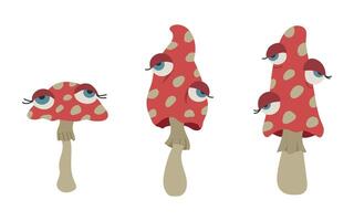 Set collection of groovy fly agaric mashrooms 60e 70e vector