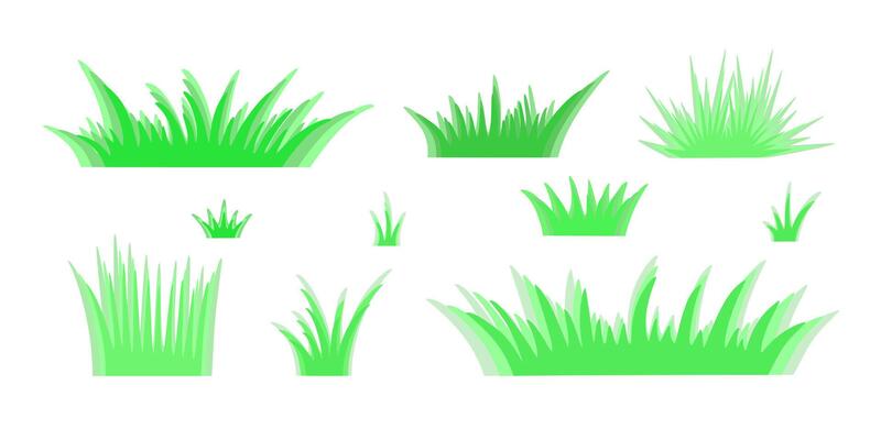 Green grass clipart set, simple hand drawn flat design illustration for making border, banner, herbal eco-friendly concept, greenery, foliage content, spring Easter festive decor