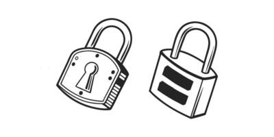 set of Hand-Drawn Security Padlocks and Keys with Safe Locking Mechanisms for Digital and Physical Protection vector