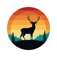 Sunset Scene with Deer in Forest for Wildlife and Nature Art vector