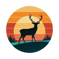 Sunset Scene with Deer in Forest for Wildlife and Nature Art design vector