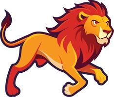 Dynamic Running Lion Logo with a Fiery Mane for Sports, Wildlife, and Branding Designs vector