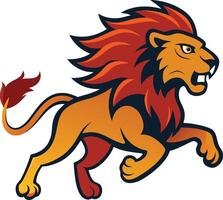 Dynamic Running Lion Logo with a Fiery Mane for Sports, Wildlife, and Branding Design vector