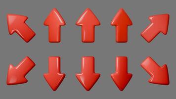 Vibrant illustration of 3D red arrows depicting upward and downward movement. Ideal for infographics, presentations, and navigation hints to engage your audience effectively. vector