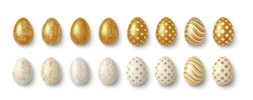 illustration of golden decorated eggs featuring various patterns, ideal for Easter and festive celebrations. High-quality digital art enhances any design project. vector