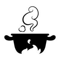Black graphic of soup pot and fire vector