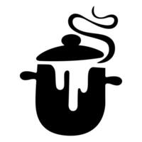 Black graphic of a pot of soup boiling overflowing. vector