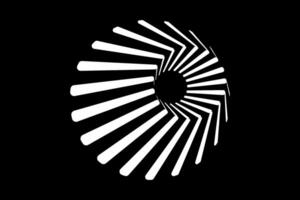 Logo business design, frustum of cone. 3d geometric shape in op art style, minimal radial optical art isoalted on black background vector