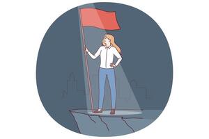 Woman leader with flag symbolizing ambition and desire to achieve business success or career growth vector