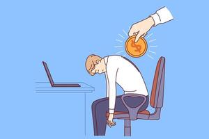 Financial motivation for tired office worker who fell asleep at workplace with computer vector