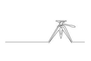 Continuous one line drawing of a retro cinema camera tripod vector