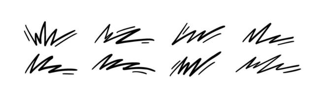 Hand drawn squiggly lines and comic-style strokes for emphasis. Wavy brush scribbles, marker effects, and dynamic text underlines. Flat illustration isolated on white background. vector