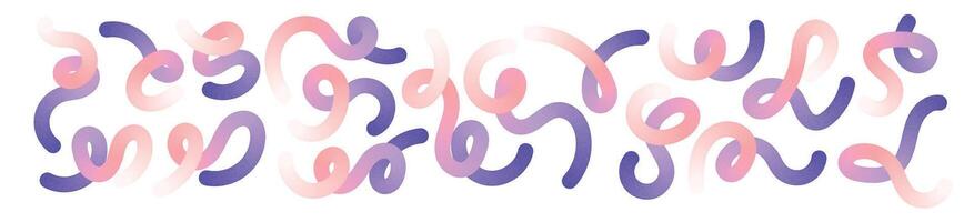 Abstract wavy gradient lines with fluid ribbon shapes, colorful squiggle pattern, geometric doodle elements in fun 3D design. Flat illustration isolated on white background. vector