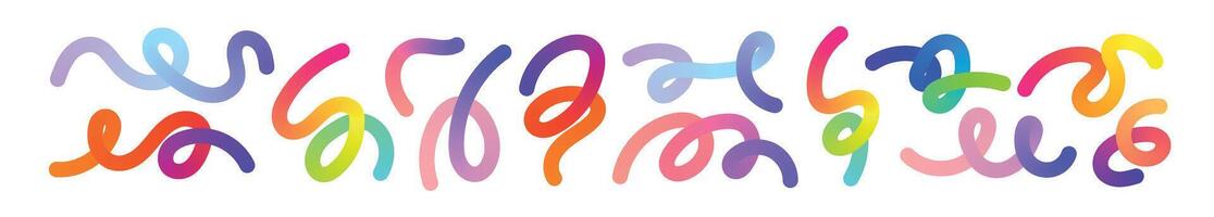 Abstract gradient wave pattern with wavy 3D shapes and geometric squiggles. Modern doodle design with colorful ribbon elements. Flat illustration isolated on white background. vector