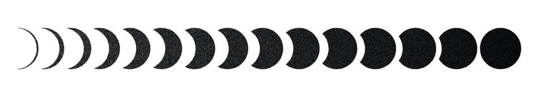 Lunar moon phases with crescent, half, and full cycle, celestial night sky pattern, eclipse shadow and space symbol. Flat illustration isolated on white background. vector