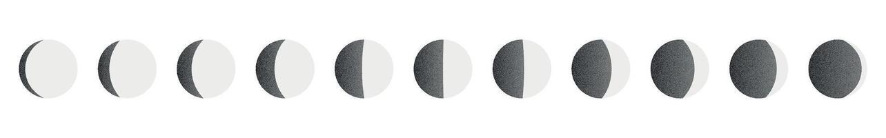 Lunar moon phases with crescent, full, and half cycle, celestial night sky elements, glowing eclipse icon in a sketch-style illustration. Flat illustration isolated on white background. vector