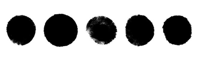 Abstract round brush stroke with rough ink texture and paint splash. Circular stamp shape for graphic design and logos. Flat illustration isolated on white background. vector