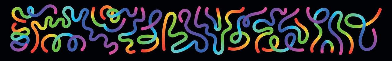 Abstract wavy lines with colorful gradient ribbon shapes, organic squiggle pattern, playful doodle elements in a 3D rainbow design. Flat illustration isolated on white background. vector