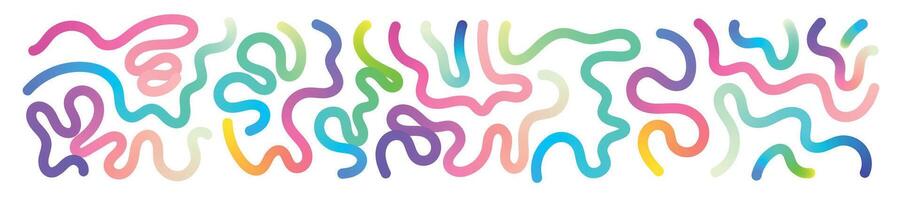 Abstract squiggle background with wavy gradient lines, colorful ribbon shapes, fun organic pattern, 3D curved design elements. Flat illustration isolated on white background. vector