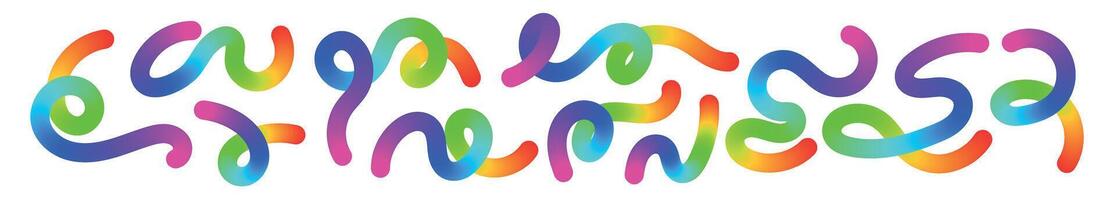 Abstract wavy gradient lines with playful squiggle shapes, colorful ribbon elements, geometric doodle pattern, and fluid 3D design. Flat illustration isolated on white background. vector