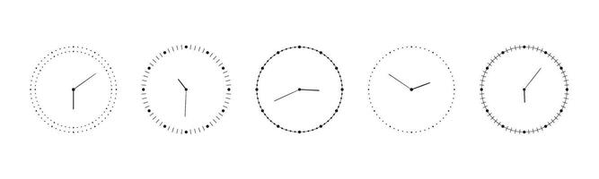 Round clock face with stopwatch dial, time meter scale, speedometer marks, and minimal line icon design. Flat illustration isolated on white background. vector