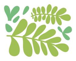 Flat green leaves and botanical illustrations in various shapes. Ideal for eco-friendly designs, spring decorations, and natural themed projects vector